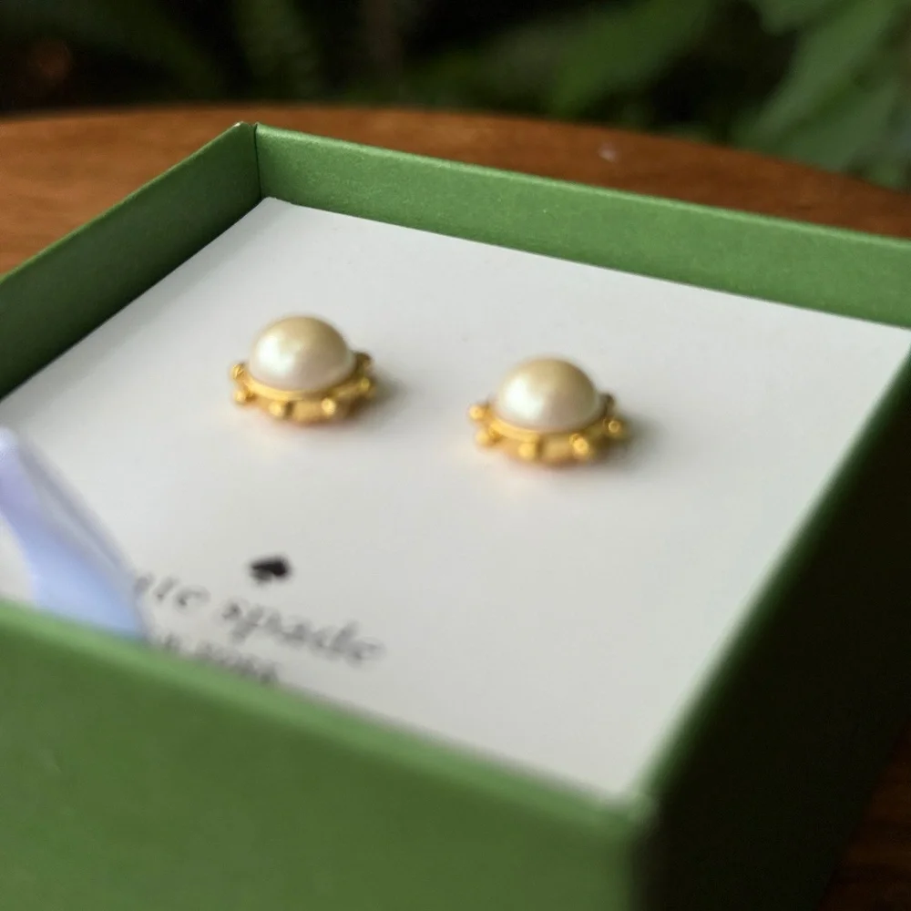 Kate Spade New York Imitation Pearl Gold Tone CZ 'Flying Colors' Stud Earrings